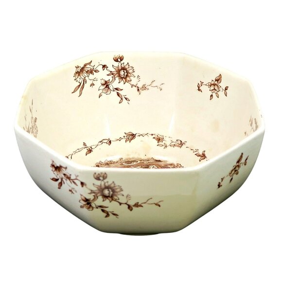 Mason’s Watteau Brown 7" Octagonal Vegetable Bowl England Ironstone Vintage - Picture 3 of 5